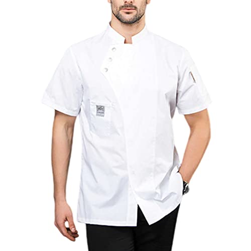 Kochjacke Herren Damen Stretch Professionelle Kochuniform mit der Druckknopfleiste Kurzarm Mantel Uniformjacke von DNJKH