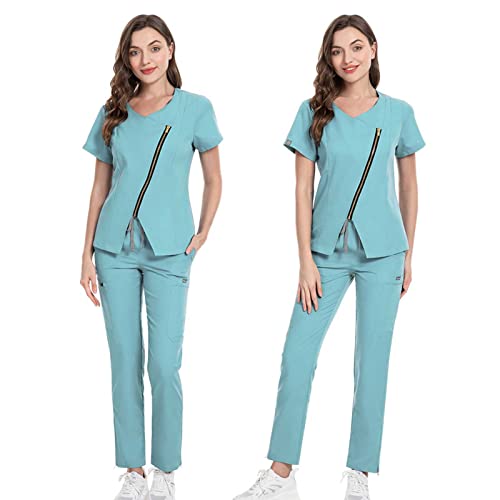 Medizinische Uniform für Damen, Still-Peeling-Set, Oberteil und Hose, Medizinische Berufsbekleidung mit Reißverschluss von DNJKH