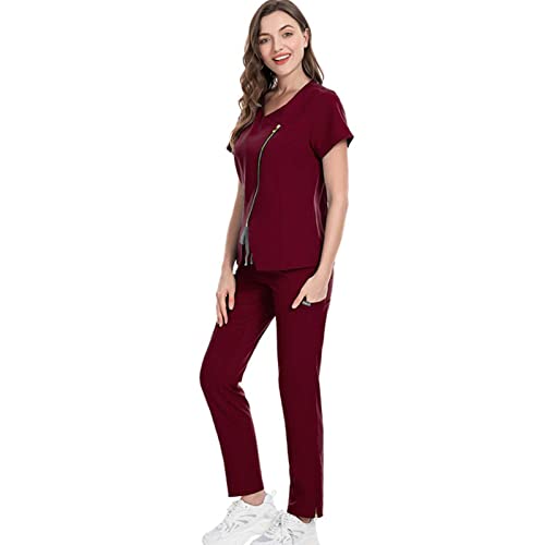 Medizinische Uniform für Damen, Still-Peeling-Set, Oberteil und Hose, Medizinische Berufsbekleidung mit Reißverschluss von DNJKH