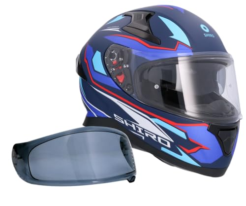 Shiro Helmet Integralhelm Katana Sharp Blau matt 22.06 mit rauchgrauem Ersatzvisier (XXL 63/64) von DOBLE XX