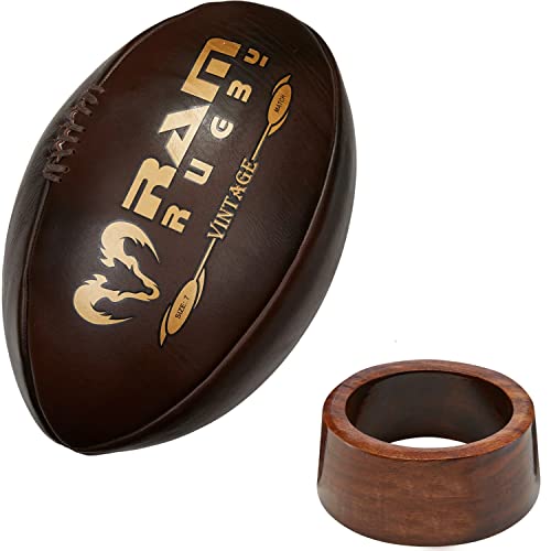 Vintage Rugbyball - Rugby top Marke - mit Präsentation-ständer aus Holz - Poliert Holz - Echt Leder - Made in Indien - polierter Holzständer mit goldener Beschriftung, wie er früher einmal war von DOCTOR SPORT