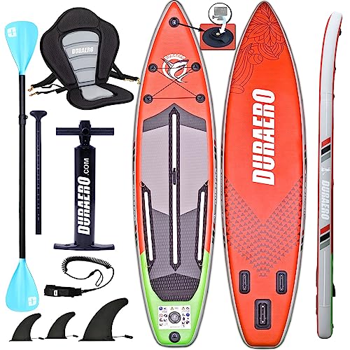 Aufblasbare SUP Board Set Stand Up Paddle Board Premium Surfboard inkl. Kajak Sitz, Kamera Halterung, Dopple Paddel und komplette Zubehör Set, 330x76x15cm,Bis 150kg, rot+grün von DOEWORKS