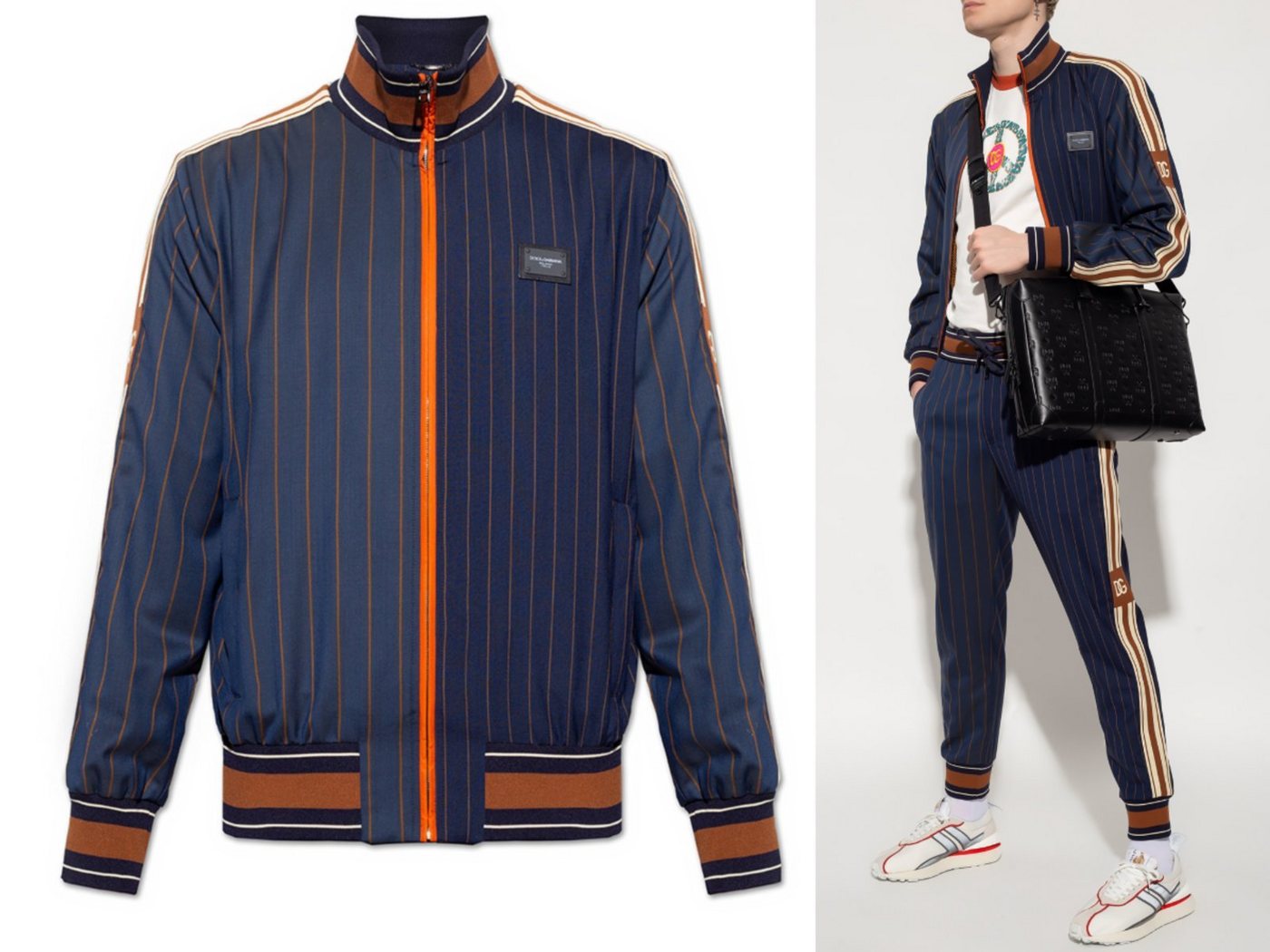 DOLCE & GABBANA Winterjacke DOLCE & GABBANA Wool Pinstripe Jacket Stripes Logo Plate Jacke Sport B von DOLCE & GABBANA