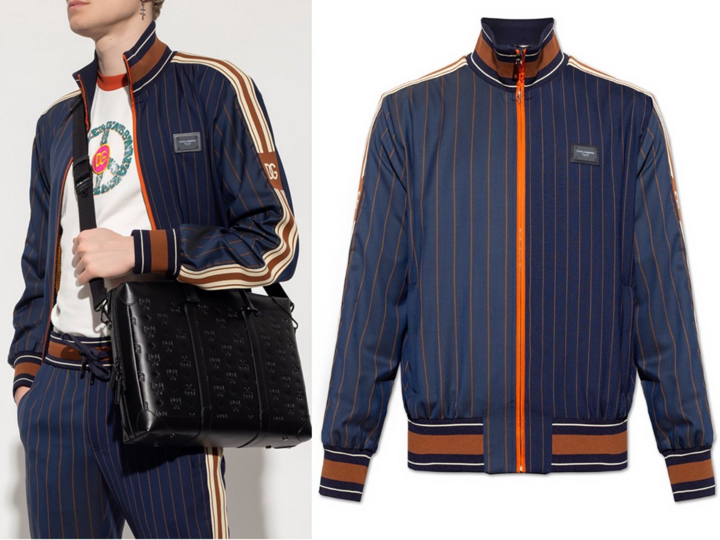 DOLCE & GABBANA Winterjacke DOLCE & GABBANA Wool Pinstripe Jacket Stripes Logo Plate Jacke Sport B von DOLCE & GABBANA