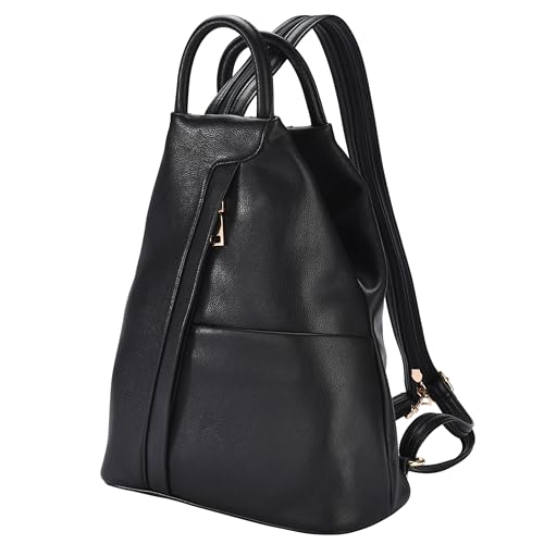 DONBOLSO Damen Rucksack Tasche Umhängetasche Lederimitat 2-in-1 - Ledertaschen Frauen mit verstärktem Boden - Verstellbarer Riemen - Nappa Schwarz von DONBOLSO