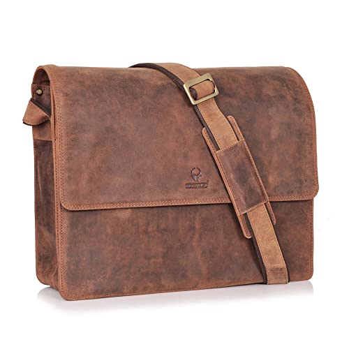 DONBOLSO New York Large Kuriertasche Herren Leder - Vintage Design, Mit Innenfächern für Laptop, A4 Dokumente, Smartphone - Herren Aktentasche Leder Braun für Business oder Reisen - 39x32x14 cm von DONBOLSO