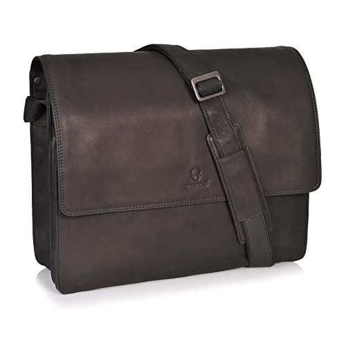 DONBOLSO New York Messenger Bag aus Leder - Hochwertige Laptop Umhängetasche aus Leder - Hochwertige Aktentasche für Damen & Herren - Business Tasche (Schwarz Vintage, L) von DONBOLSO