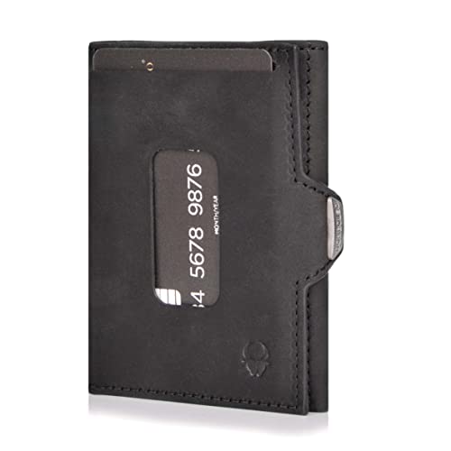 DONBOLSO Wallet XS Kartenetui Herren - EC-Karten- & Slim Wallet mit RFID-Schutz - Leder Geldbörse für Herren & Damen - Mini Portemonnaie (Schwarz Vintage, ohne Münzfach) von DONBOLSO