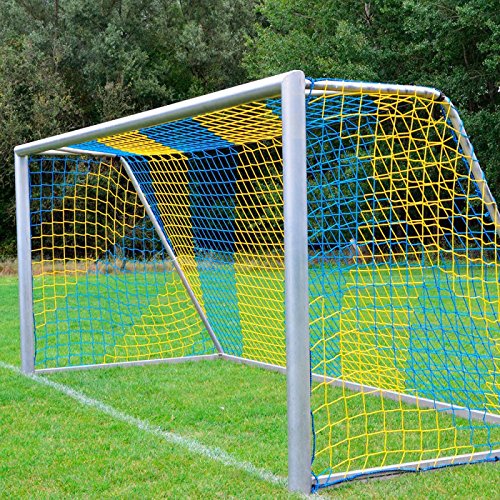 DONET Fußballtornetz 7,5 x 2,5 m Tiefe Oben 0,80 / unten 1,50 m, zweifarbig, PP 4 mm ø, blau/gelb von DONET