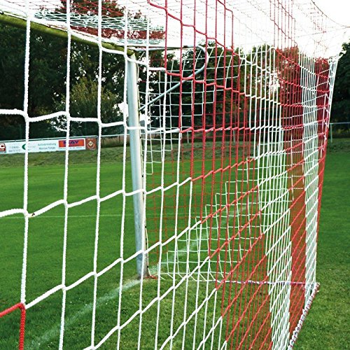 Fußballtornetz 7,5 x 2,5 m Tiefe Oben 0,80 / unten 1,50 m, zweifarbig, PP 4 mm ø, rot/weiß von DONET