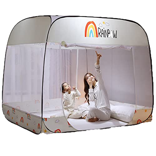 DONGCY Moskitonetz Bett Tragbare Mückennetz für Doppelbett Faltbare Pop Up Fliegennetz Zelt, Doppelter Eingang Reise Falten Netze für Heim Outdoor Niedlich Drucken Design,Beige,180x220x170cm von DONGCY