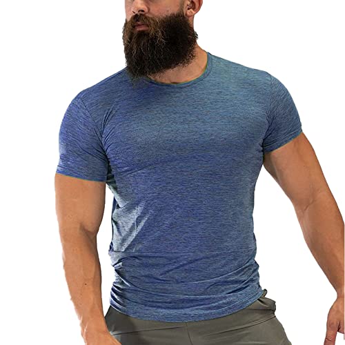 DONGCY T-Shirt Runder HalsTrainingskleidung Vintage-Stil Kurzarm Komfortabel Leicht Casual Kühlen Atmungsaktiv Casual Schnelltrocknendes,Blue,3XL(80kg/185cm) von DONGCY