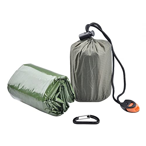 DONGKER Notfalldecke Schlafsack, 1 Pack Biwaksack mit Pfeife und Karabiner, Wasserdichter Leichter Hitzeabweisend Kälteschutz, für Outdoor Camping Wandern, 90 x 200 cm von DONGKER