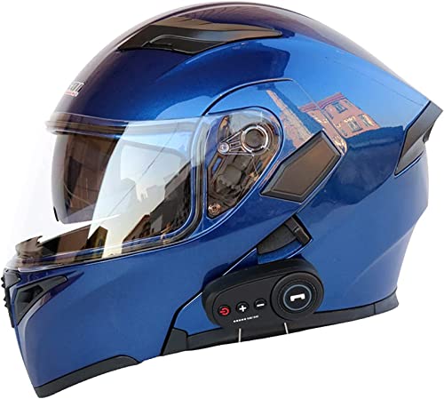 Bluetooth Motorrad Helm, Bluetooth integrierte modulare Full Face Motorrad Helm, DOT/ECE genehmigte Dual Visor Flip up Helm Mann Frau,Blau,L von DOPORA