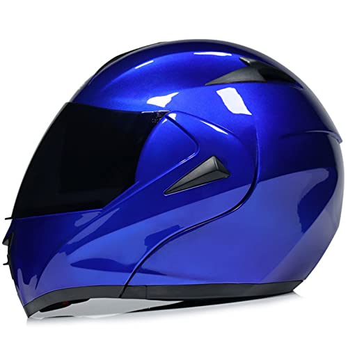 Modularer Motorradhelm mit doppeltem Visier, schwarzen Gläsern, Herren, Damen, Erwachsenen, Vollvisierhelm, DOT/ECE-zugelassener Straßenfahrrad-Motocross-Rennhelm,Blau,XL von DOPORA