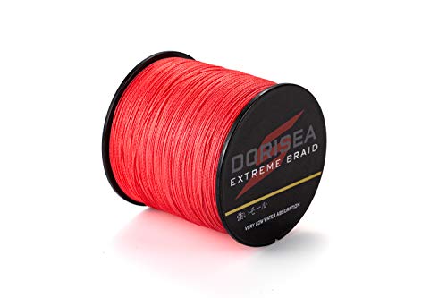 DORISEA Extreme Braid geflochtene Angelschnur, 100 % PE, 300 m, 2,7–136 kg getestet, Rot, 13,6 kg/0,26 mm von Dorisea