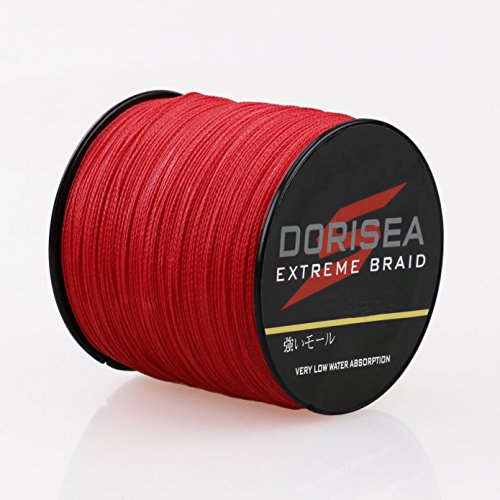 DORISEA Extreme Braid geflochtene Angelschnur, 100 % PE, 300 m, 2,7–136 kg getestet, Rot, 2,7 kg/0,1 mm von Dorisea