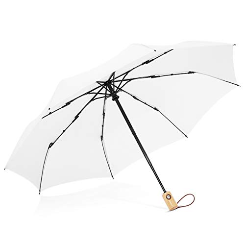 DORRISO Damen Automatik Regenschirm Windsicher Leicht Kompakt Stabiler Regenschutz Dauerhafte Verstärkte Reise Sonnenschirm Taschenschirm Weiß von DORRISO