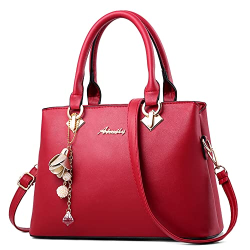 DORRISO Damen Handtasche Mode Hängende Glocken Umhängetasche Abnehmbarem Schulterriemen Casual Elegantes Top Griff Design Tasche für Frauen Rotes B von DORRISO
