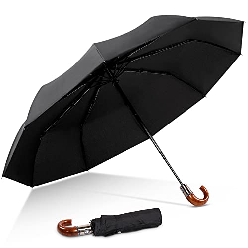 DORRISO Luxus Automatisches Öffnen/Schließen Regenschirm Windsicher Holzimitat Dauerhafte Geschäft Reise Taschenschirm J-Griff Gelb von DORRISO