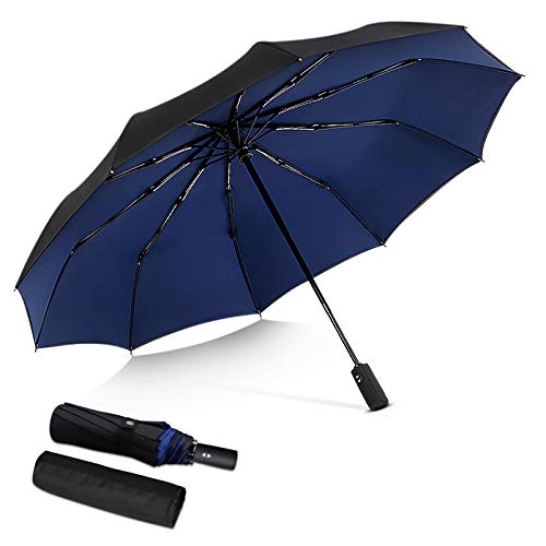 DORRISO Damen Automatik Regenschirm Windsicher Leicht Kompakt Stabiler Regenschutz Dauerhafte Verstärkte Reise Sonnenschirm Taschenschirm Blau 