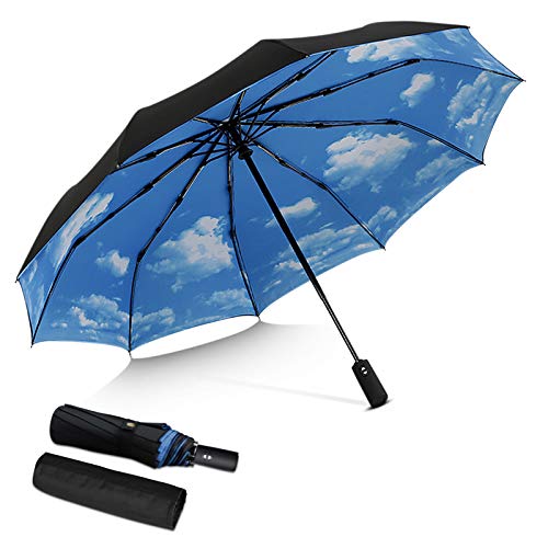 DORRISO Regenschirm für Herren und Damen, automatisch, faltbar, winddicht, für Geschäft, Reisen, wasserdicht, tragbar, für Reisen, Blau B, L, Faltbarer Regenschirm von DORRISO
