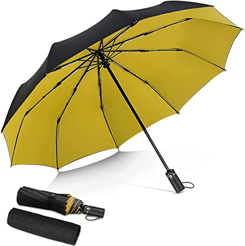 DORRISO Mode Automatik Regenschirm Herren Damen Windsicher Leicht Stabiler Regenschutz Dauerhafte Verstärkte Sonnenschirm Taschenschirm Reise Regenschirm Gelb von DORRISO