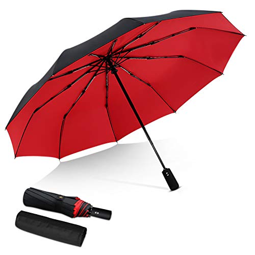 DORRISO Regenschirm für Herren und Damen, automatisch, faltbar, winddicht, für Geschäft, Reisen, wasserdicht, tragbar, für Reisen, Rot A, L, Faltbarer Regenschirm von DORRISO