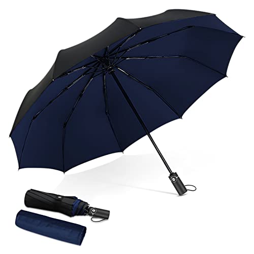 DORRISO Mode Herren Damen Automatik Regenschirm Windsicher Leicht Stabiler Regenschutz Dauerhafte Verstärkte Sonnenschirm Taschenschirm Reise Regenschirm Blau von DORRISO