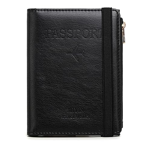 DOTBUY-SHOP Reisepass Tasche mit RFID Blocker, Reisepasshülle mit Reißverschluss Reisepass Brieftasche Reisedokumententasche Reisepass Organizer für Damen Männer, Pass, Ausweis (Schwarz) von DOTBUY-SHOP