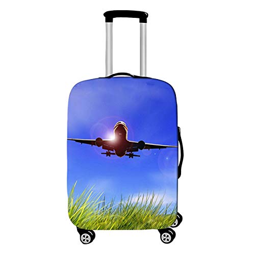 Elastisch Kofferhülle, DOTBUY 3D Flugzeug Reise Kofferschutzhülle Gepäck Cover Reisekoffer Hülle Schutz Bezug Schutzhülle Waschbare Reisetasche Kofferbezug (Blau,L (26-28 Zoll)) von DOTBUY