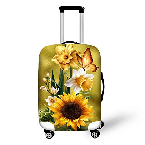 Elastisch Kofferhülle, DOTBUY 3D Reise Kofferschutzhülle Gepäck Cover Reisekoffer Hülle Schutz Bezug Schutzhülle Waschbare Reisetasche Kofferbezug (Gelbe Blume,L (26-28 Zoll)) von DOTBUY