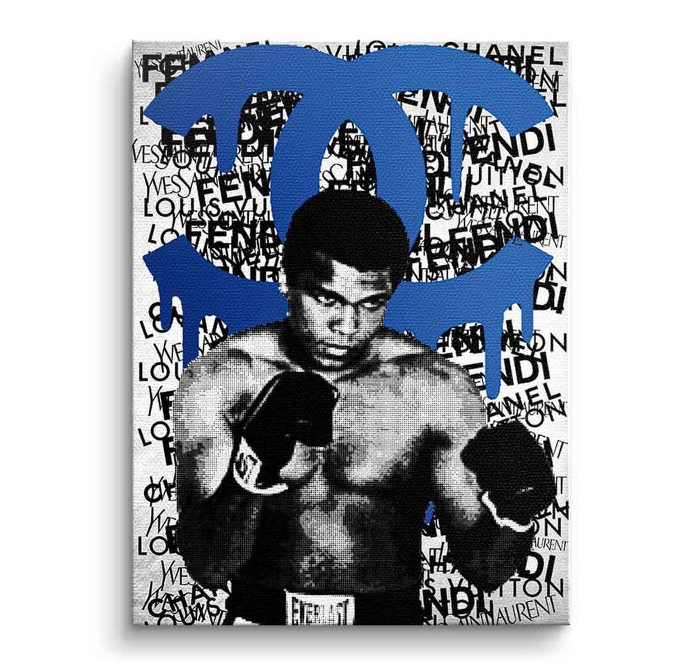 DOTCOMCANVAS® Leinwandbild ALI BRAND (blue), Leinwandbild Muhammad Ali Portrait Boxen Sport luxus Coco Chanel von DOTCOMCANVAS®
