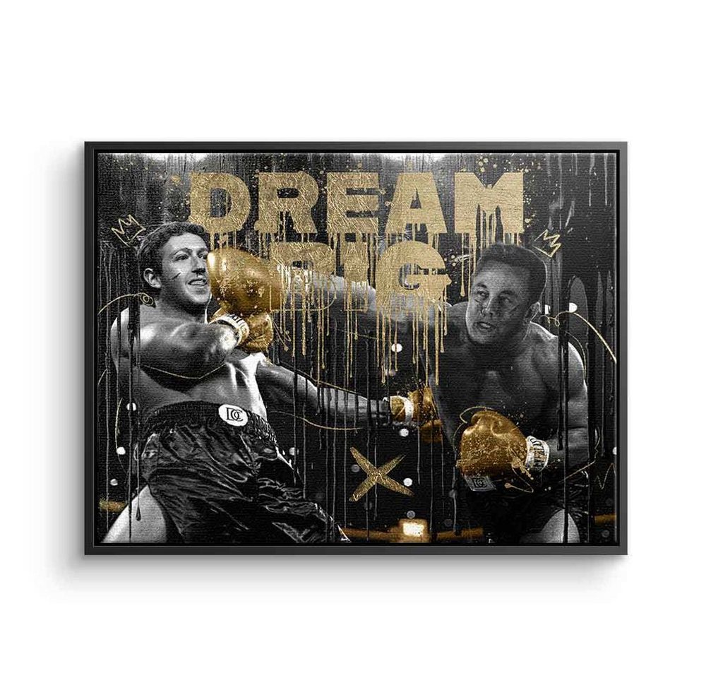 DOTCOMCANVAS® Leinwandbild Billionaire Fight, Leinwandbild Mark Zuckerberg Elon Musk Dream big boxen Sport gold von DOTCOMCANVAS®