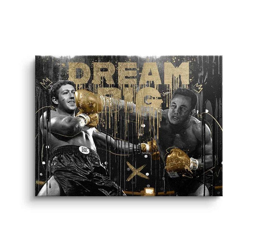 DOTCOMCANVAS® Leinwandbild Billionaire Fight, Leinwandbild Mark Zuckerberg Elon Musk Dream big boxen Sport gold von DOTCOMCANVAS®