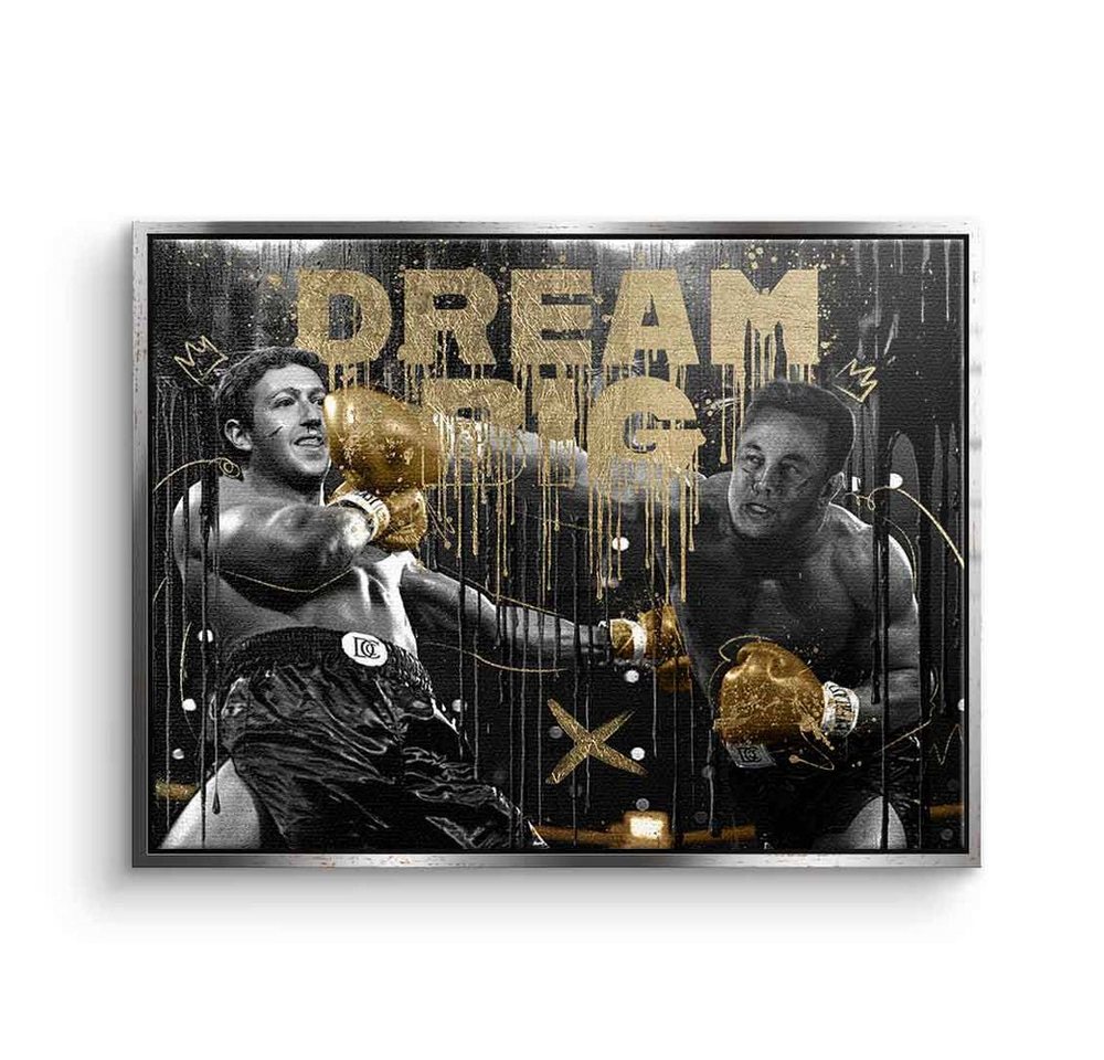 DOTCOMCANVAS® Leinwandbild Billionaire Fight, Leinwandbild Mark Zuckerberg Elon Musk Dream big boxen Sport gold von DOTCOMCANVAS®