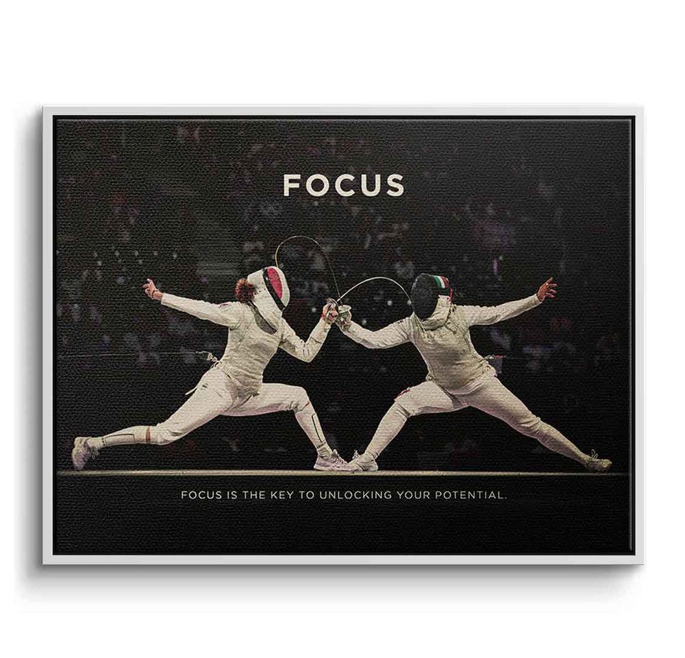 DOTCOMCANVAS® Leinwandbild Focus #Fechten, Leinwandbild Focus Motivation Spruch Kunstdruck Wandbild von DOTCOMCANVAS®