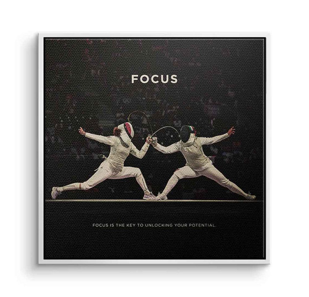 DOTCOMCANVAS® Leinwandbild Focus #Fechten - Quadrat Edition, Leinwandbild Focus Motivation Spruch Kunstdruck Wandbild von DOTCOMCANVAS®