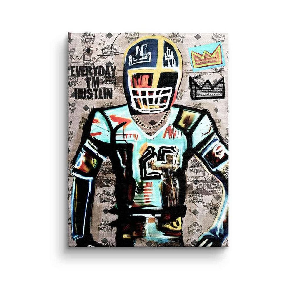 DOTCOMCANVAS® Leinwandbild Football Hustlin, Leinwandbild Football Everyday I´m Hustlin Sport Pop Art Motivation von DOTCOMCANVAS®