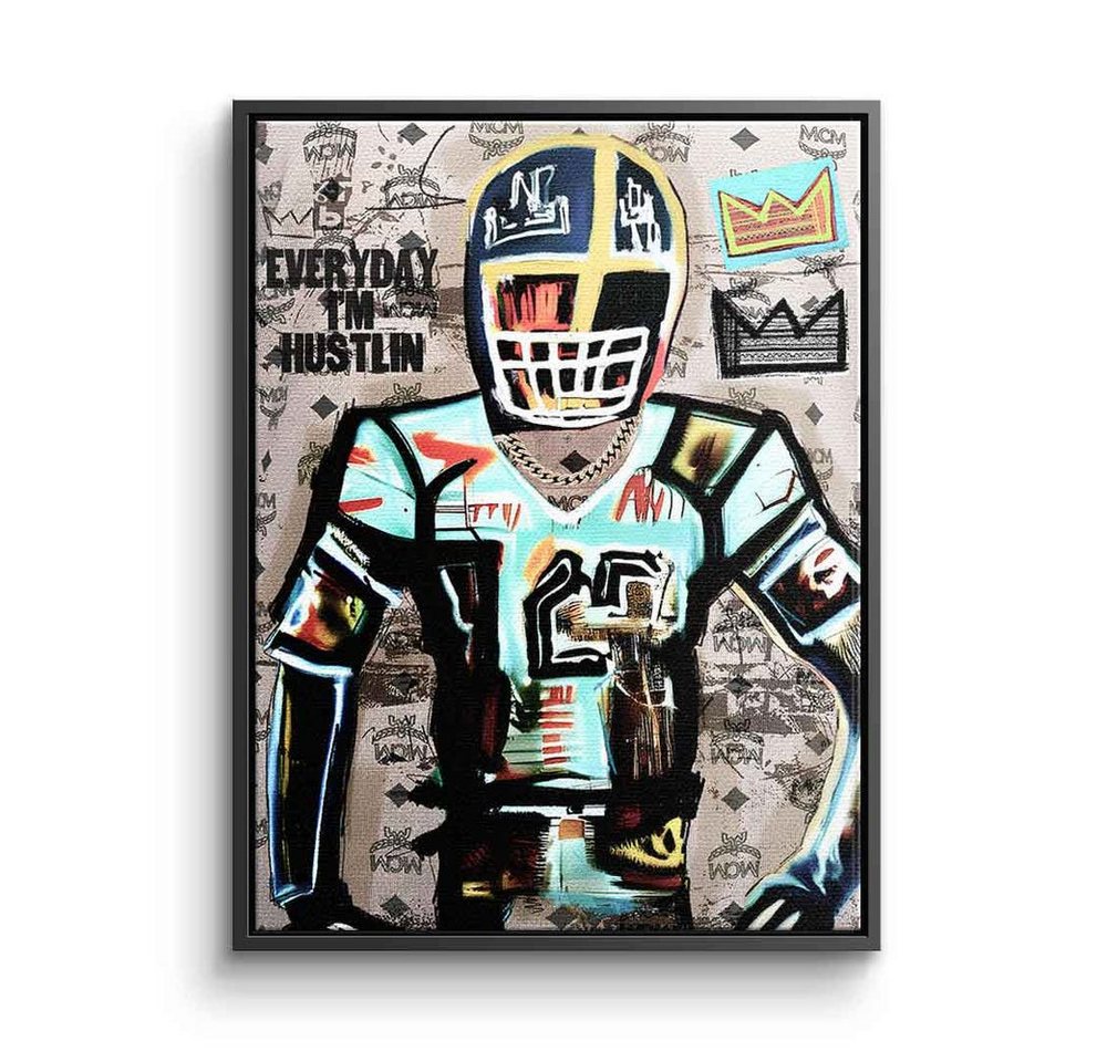 DOTCOMCANVAS® Leinwandbild Football Hustlin, Leinwandbild Football Everyday I´m Hustlin Sport Pop Art Motivation von DOTCOMCANVAS®