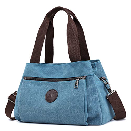 DOURR Hobo Handtaschen Canvas Crossbody Tasche für Frauen Multi Fächer Tote Geldbörse Taschen, blau, Medium von DOURR