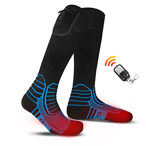 DR. WARM Beheizbare Socken Herren Damen, 7,4V 3000MAH Elektrische Wiederaufladbarem Batterie Socken, Winter-Baumwollsocken Fußwärmer (Schwarz/Blau, XL) von DR. WARM