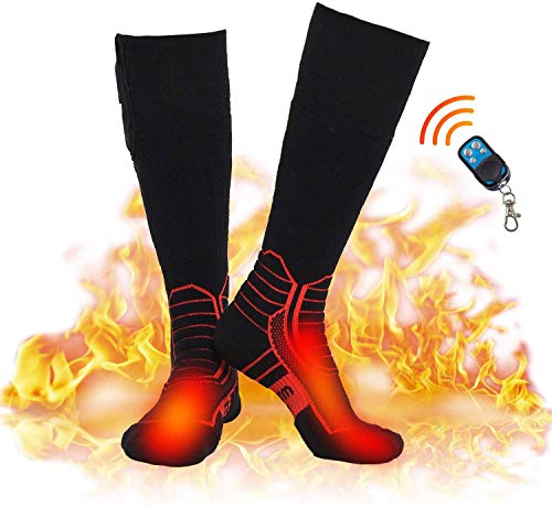 DR. WARM Beheizbare Socken Herren Damen, 7,4V 3000MAH Elektrische Wiederaufladbarem Batterie Socken, Winter-Baumwollsocken Fußwärmer (Schwarz/Rot, S) von DR. WARM