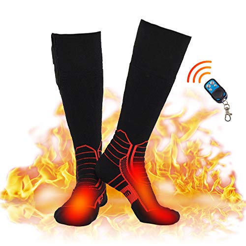 DR. WARM Beheizbare Socken Herren Damen, 7,4V 3000MAH Elektrische Wiederaufladbarem Batterie Socken, Winter-Baumwollsocken Fußwärmer (Schwarz/Rot, M) von DR. WARM