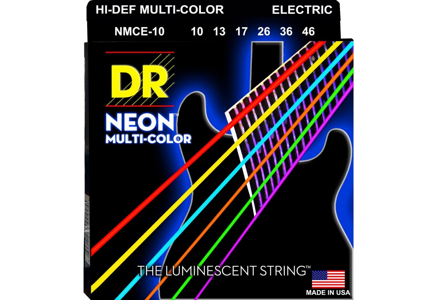 DR Saiten, (NMCE-10 Electric 10-46), NMCE-10 Hi-Def Neon Multi-Color K3 Coated Electric Guitar Strings 10 von DR