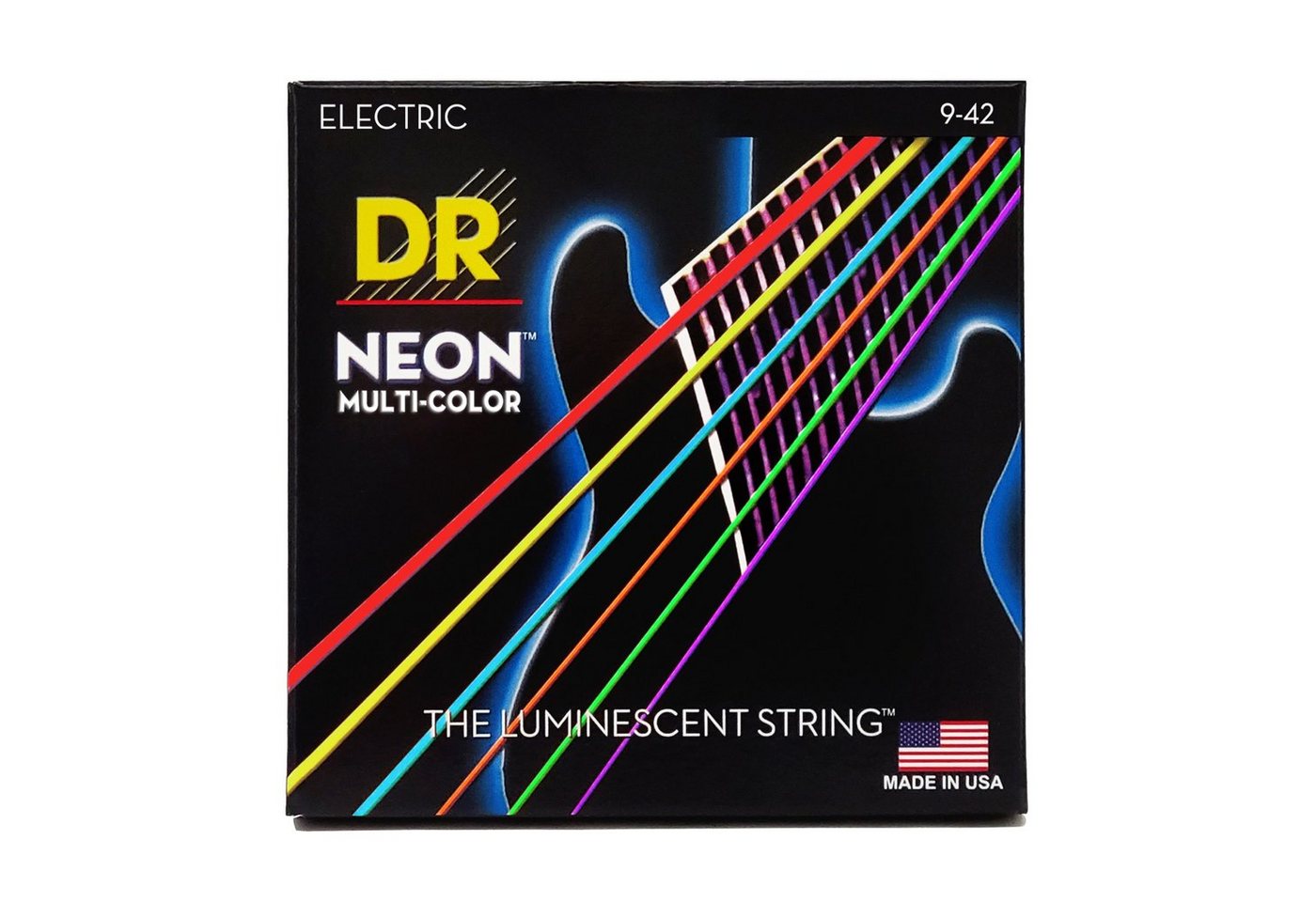 DR Saiten, (NMCE-9 Electric 09-42), NMCE-9 Hi-Def Neon Multi-Color K3 Coated Electric Guitar Strings 9-4 von DR