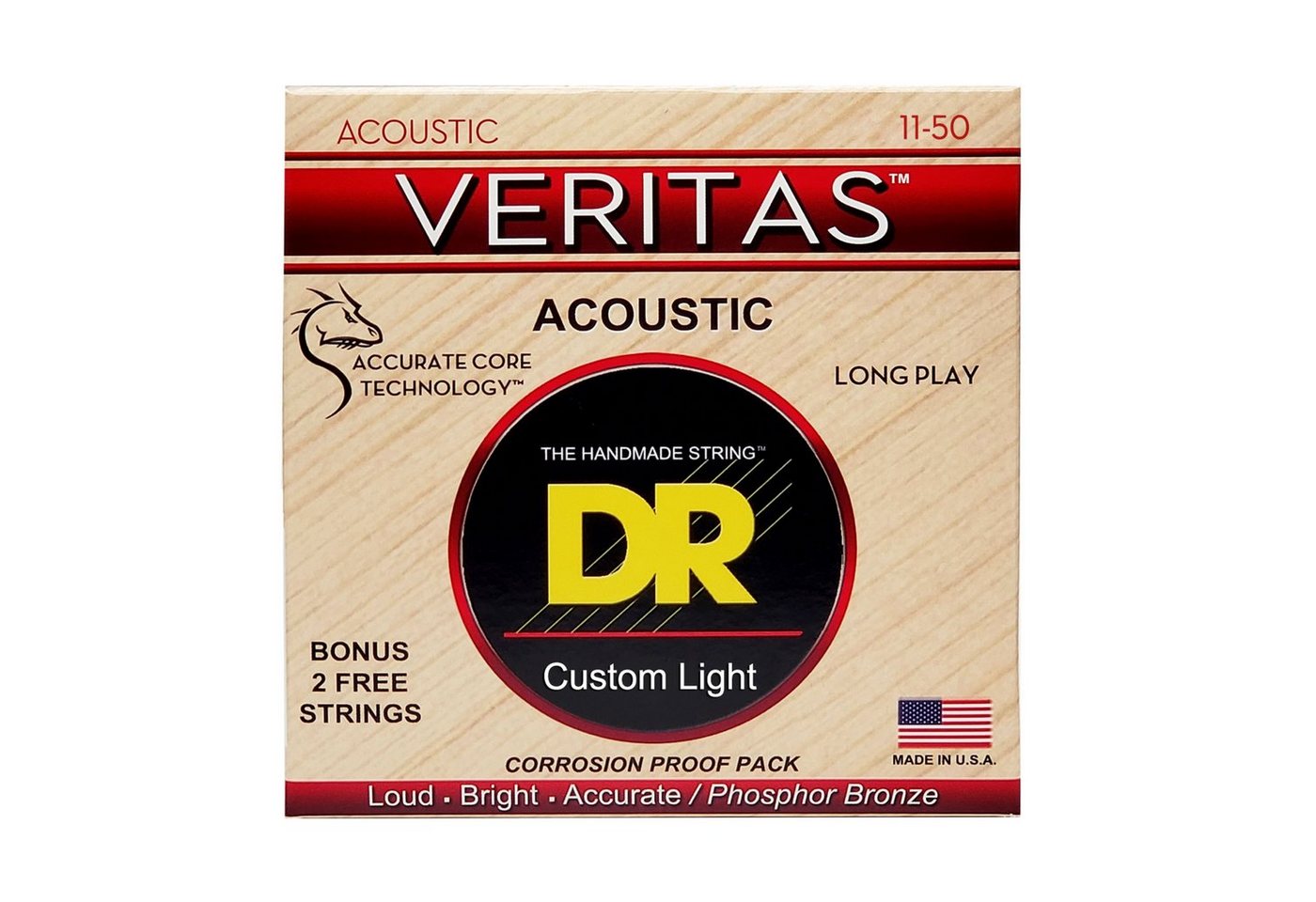 DR Saiten, VTA-11 Veritas Coated Core Phosphor Bronze Acoustic Guitar Strings 1 von DR