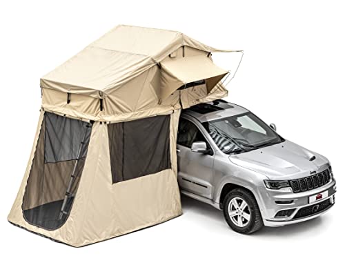 Dragon Winch Zelt mit Vorraum (Vorzelt) + Matratze und Duschkabine - Komfortables, geräumiges und mobiles Campingzelt, komplett mit Teleskopleiter, Zubehörtaschen und Moskitonetzen von DRAGON WINCH