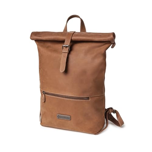 DRAKENSBERG Leder Roll-Top Rucksack 'Ryan' für Damen, Herren - Kurier- und Fahrrad-Rucksack mit Laptopfach, bis 25L - Havanna-Braun, DR00308 von DRAKENSBERG