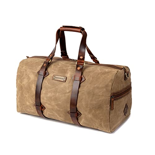 DRAKENSBERG Weekender 'Cody' - Wasserabweisende Reisetasche aus gewachstem Canvas und Leder, 50L - Khaki-Sand, DR00600 von DRAKENSBERG